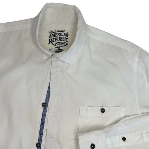 American Republic Button Down Shirt Long Sleeve Casual White Mens Large Cotton - Picture 1 of 6